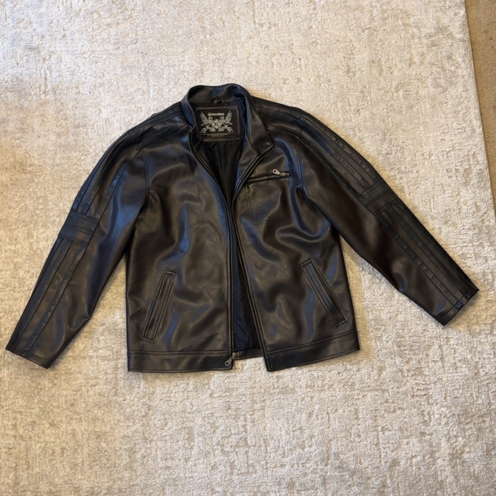 Machine Men's Brown and Black Faux Leather Biker Jacket